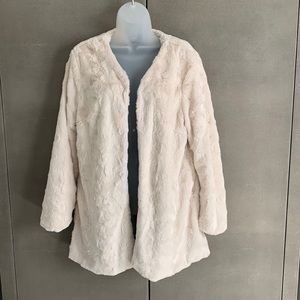 Minkpink Faux Fur Jacket Ivory with Polkadot Lining Size S